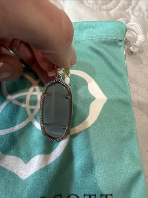Kendra Scott “Elle” Slate Gray Cat’s Eye Glass Oval Drop Earrings with pouch thumbnail 5