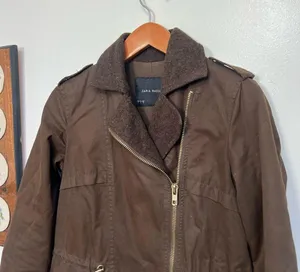 Zara Basic Brown Womens Parka Jacket Small thumbnail 3