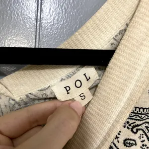 POL Cream Patchwork Bandana V-neck Oversized Multi Media Boho Western Top S thumbnail 3
