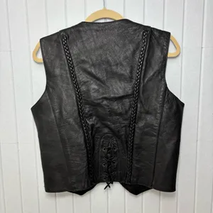 Unik Vintage Motorcycle Black Leather Vest with Unique Pins Size L‎ thumbnail 4