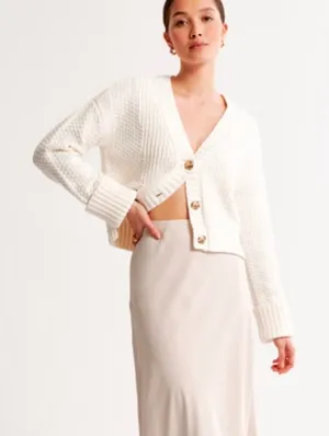 Abercrombie & Fitch Cameron Seed Stitch Cardigan-White -Size S-150-491-01255-178 thumbnail 1