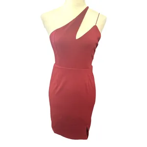 Lulus Burgundy One Shoulder Asymmetrical Mini Dress Side Slit S NWOT Cocktail thumbnail 3