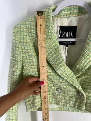 ZARA NWT Green Tweed Cropped Blazer Pearl Buttons Size XS thumbnail 13