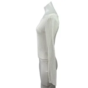 Edikted Womens White Ribebd Knit Boat Neck Long Sleeve Crop Sweater Top Size M thumbnail 2