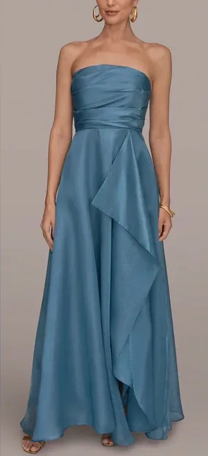 NEW Donna Karan New York Ruched Strapless Organza indigo blue Gown Sz 2 thumbnail 1