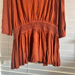 Free People Rust Lace Inset baby doll Boho Tunic Top Size M thumbnail 4