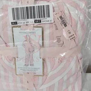 Victoria's Secret Flannel Popover Long Pajama Set-Pink & White -Size L- 26926857 thumbnail 5