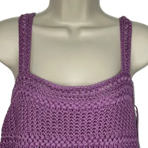 Vince‎ Womens Size Large Crochet Camisole Tank Top Square Neck Knit Purple Lilac thumbnail 4