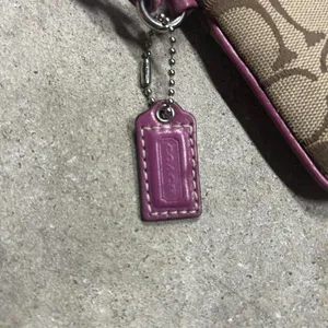 Coach Signature Logo Leather Zip Wristlet Tan & Purple thumbnail 2