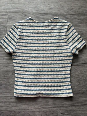 Lulus Blue & Cream Striped Short Sleeve Knit Tee size M thumbnail 5