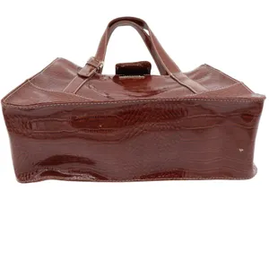 Liz Claiborne Tote Bag Women's Large Croc Embossed Brown Patent Faux Leather thumbnail 9
