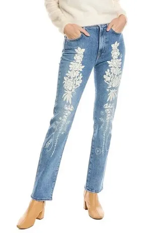 Embroidered 7 For All Mankind Straight Leg Jeans - Size 25 thumbnail 1
