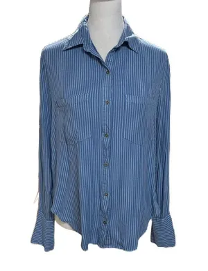 Billabong Blue & White Striped Long Sleeve Button Down Women's Shirt Size Small thumbnail 1