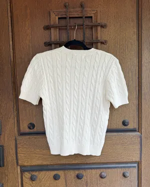 Ralph Lauren Off White Cable-Knit Short-Sleeve Sweater Top Size M thumbnail 5
