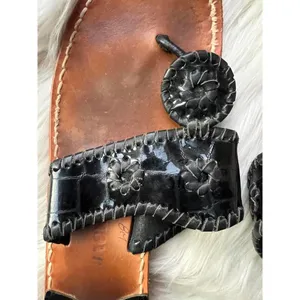 Jack Rogers Black Patent Leather Leather Sandals with Floral Design thumbnail 2