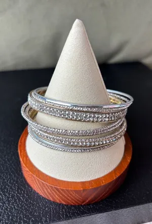 Mixed Metal Rhinestone Stackable Bangle Bracelet Set Gold Silver Tone‎ 8pc 7.75" thumbnail 1