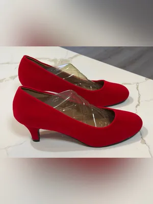 MAIERNISI JESSI Women's Classic Round Toe Pump Kitten Low Heel Velvet Red Shoes thumbnail 7