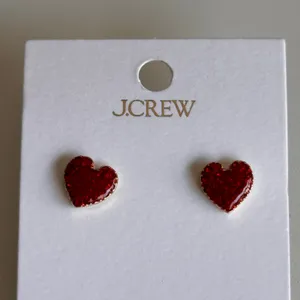 J.Crew Women's Red Mini Heart Fashion Statement Silvertone Earrings NWT thumbnail 3