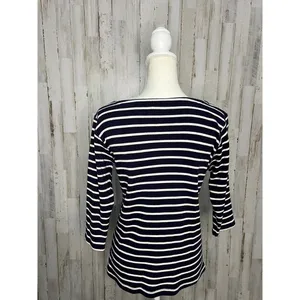 L.L.Bean Women's Medium Navy/White Striped 3/4 Sleeve Boat Neck Blouse‎ thumbnail 7
