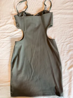 Edikted Olive Ribbed Cutout Bodycon Mini Dress Underwire Bust thumbnail 3