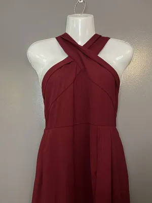 Halter Dress Womens Small Red Cross Front Sleeveless Wide Leg Formal Evening thumbnail 2