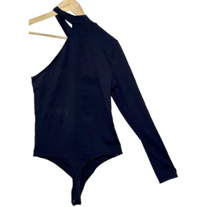 Abercrombie & Fitch Black Nylon Collared Asymmetric Long Sleeve Bodysuit Size M thumbnail 2