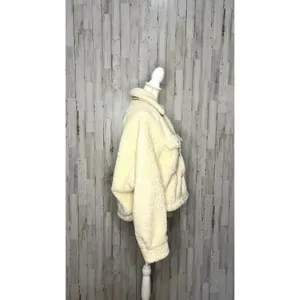 We The Free Teddy Swing Jacket‎ Ivory Size M Cropped Button Front Cozy Casual thumbnail 3