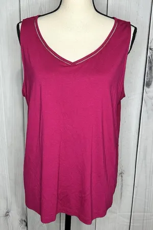 Chico's Sleeveless V-Neck Tank Top Size 3 XL Hot Pink Minimalist Capsule Rayon thumbnail 1