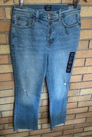 NWT J. Crew High Rise Flare Crop Denim Distressed Jeans Raw Hem Size 27 thumbnail 1