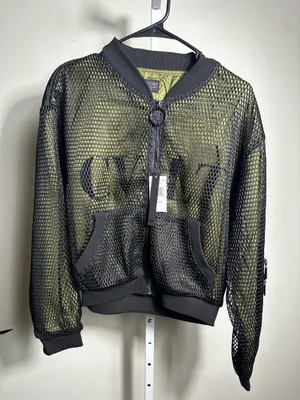 N24. NWT X-CVLT Collection 1 Black Mesh Bomber Jacket Olive Lined Goth Y2K Size L #bomber thumbnail 1