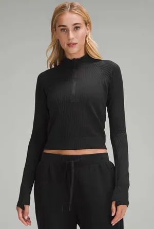 Lululemon Rest Less Cropped Half Zip 14 Aerial Current Black / Black thumbnail 1