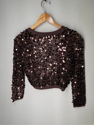 NEW Vintage Y2K‎ McBling Brown Oversized Paillette Sequin Shrug Bolero 2000s thumbnail 8
