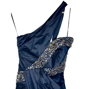 NWT Mandalay Navy Blue One Shoulder Beaded Sequin Evening Gown Dress Size 14 thumbnail 3
