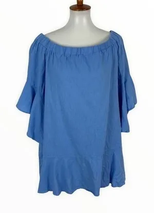 Zara Medium Blue Tunic Top Flowy Boho Minimalist Cottagecore Summer Style‎ thumbnail 1