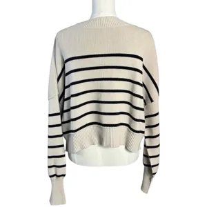 Free People Easy Street Stripe Crop Pullover Medium Cream Black Coastal Preppy thumbnail 12