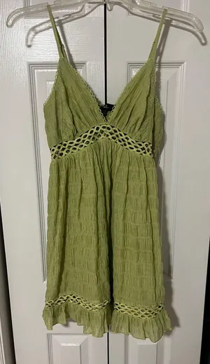 Lulus Adored Endlessly Light Green Smocked Crochet Lace Mini Dress NWT Size S thumbnail 6
