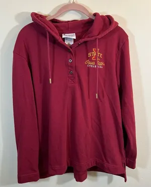 ✨‎ Champion Women’s Red Quarter Button Iowa State Hoodie Large thumbnail 1