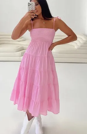 Princess Polly Pink Tiered Midi Sundress thumbnail 1