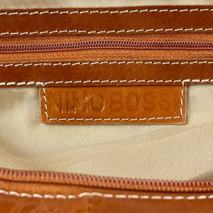Nino Bossi Womens Leather‎ Shoulder Bag Cognac Brown Silver Hardware Zipper Top thumbnail 5