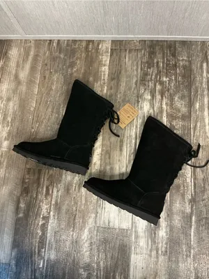 BearPaw Black Tall Women's Suede-Look Boot with Back Bow Size 6.5 thumbnail 10
