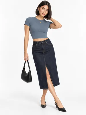 Wild Fable Small Slate Blue Glitter Shimmer Ribbed Crop Tee Short Sleeve Gym thumbnail 2