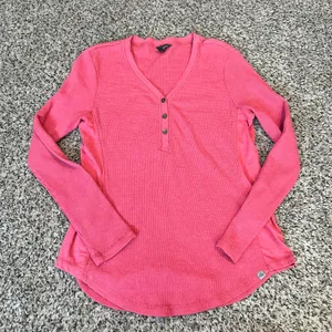 Eddie Bauer Red Waffle Knit V Neck Button Henley Long Sleeve‎ Top S Bella Swan thumbnail 1