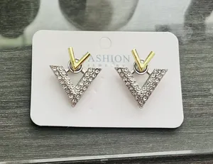 Stainless steel Double V Gold and silver earrings thumbnail 2