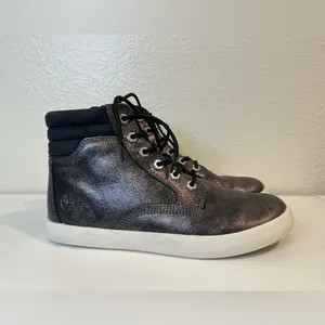 Timberland Women’s Dausette Black Silver Leather Casual Sneakers Boots Size 7‎ thumbnail 2