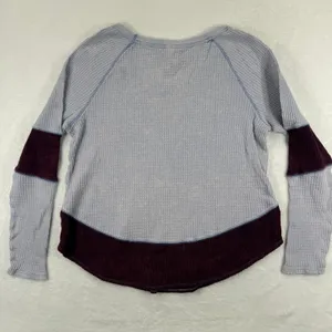 We The Free Free People Blue Burgundy Waffle Knit Thermal Top Small OB554554‎ thumbnail 7