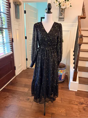 By The River NWOT Black & Gold Star Print Maxi Dress thumbnail 4
