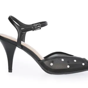 SCOOP Womens Mesh Peep Toe Studded 4” Heel Size 6.5 Ankle Strap Black Silver New thumbnail 2