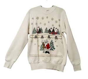 Vintage Oneita Ugly Christmas Sweatshirt 90s Santa Reindeer Cottage Size Med thumbnail 1