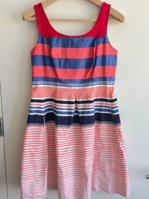 Tiana B Striped Fit & Flare Dress Size 10 Pink Blue Sleeveless Pocket Sundress thumbnail 2