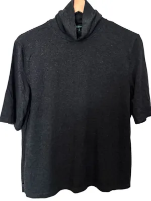 Lauren Ralph Lauren Dark Grey Knit Jersey Turtleneck Short-Sleeve Top thumbnail 1